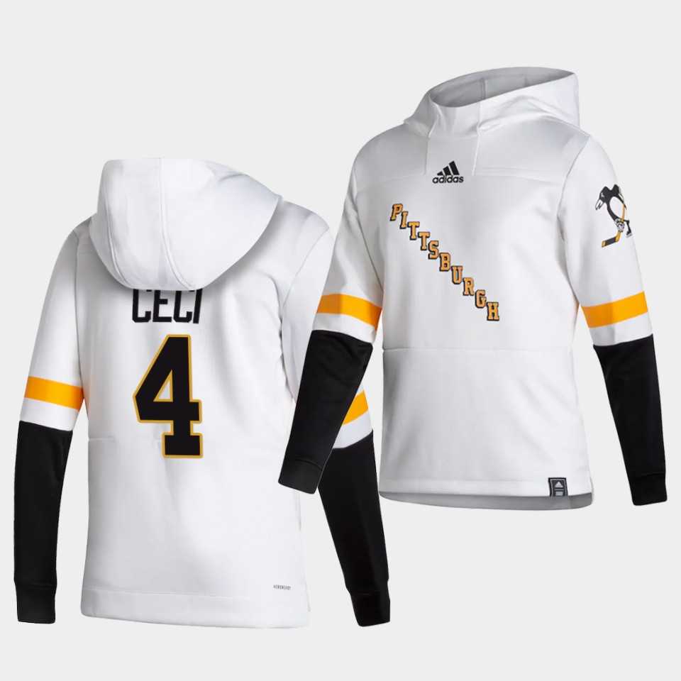 Men Pittsburgh Penguins 4 Ceci White NHL 2021 Adidas Pullover Hoodie Jersey